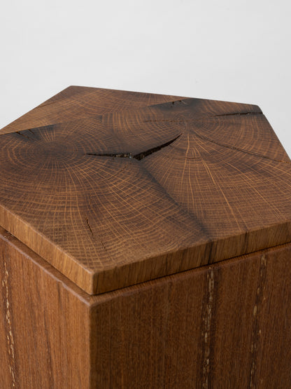 Holzurne für Aschekapsel aus recyceltem Holz, abbaubar für Urnenbestattung, Friedwald und Naturbestattung – Pentaga von urnique 